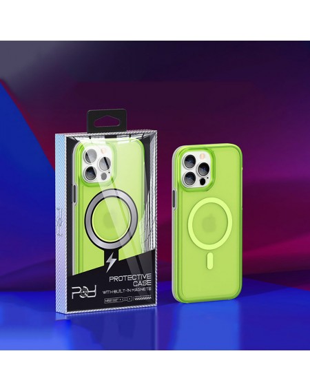 Kingxbar PQY Fluorescence Series Magnetic Case for iPhone 13 Housing Cover Green (MagSafe Compatible)