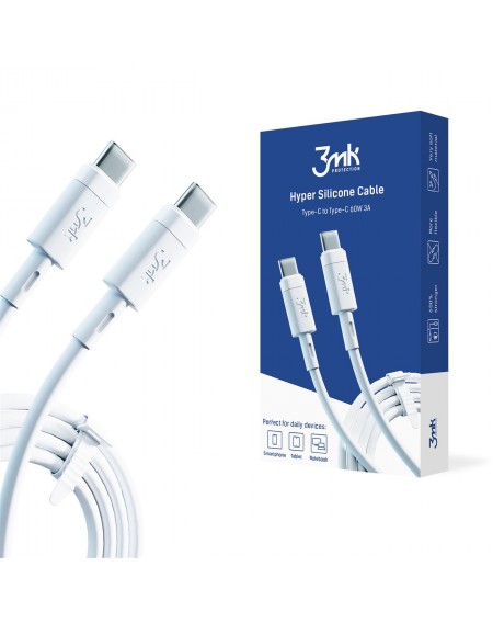 3MK HyperSilicone Cable USB-C / USB-C white cable 1m 60W 3A