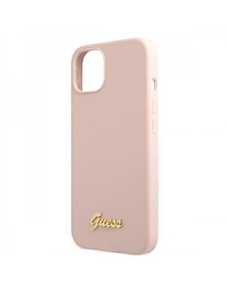 Guess GUHMP13MLSLMGLP iPhone 13 6,1" jasnoróżowy/light pink hardcase Silicone Script Gold Logo Magsafe