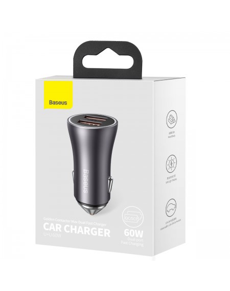 Baseus Golden Contactor Max fast car charger 2x USB 60 W Quick Charge dark gray (CGJM000013)