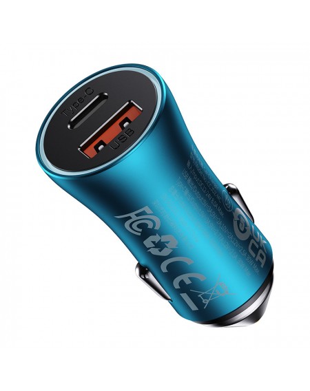 Baseus Golden Contactor Max fast car charger USB + USB type C 60 W Quick Charge blue (CGJM000103)