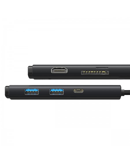 Baseus Lite Series multifunctional HUB USB Type C - 2 x USB 3.0 / USB Type C / HDMI 1,4 / SD / TF black (WKQX050001)