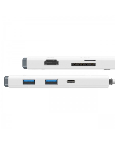 Baseus Lite Series multifunctional HUB USB Type C - 2 x USB 3.0 / USB Type C / HDMI 1,4 / SD / TF white (WKQX050002)
