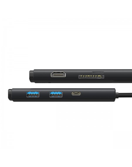 Baseus Lite Series multifunctional HUB USB Type C - 2 x USB 3.0 / USB Type C PD / HDMI 1,4 / SD / TF black (WKQX050101)