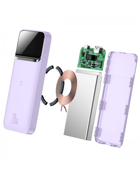 Baseus Magnetic powerbank 10000mAh 20W 2022 Edition + USB - USB Type C cable purple (PPCX010105)