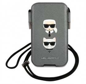 Karl Lagerfeld Torebka KLHCP12MOPHKCG 6,1" szary/grey hardcase Saffiano Ikonik Karl&Choupette Head