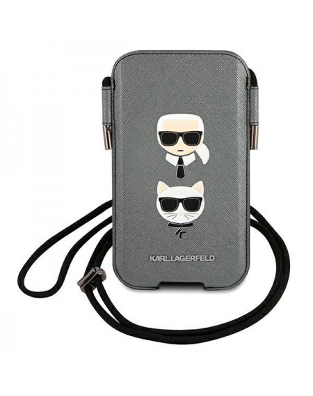 Karl Lagerfeld Torebka KLHCP12MOPHKCG 6,1" szary/grey hardcase Saffiano Ikonik Karl&Choupette Head