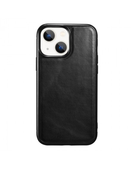 iCarer Leather Oil Wax case covered with natural leather for iPhone 13 mini black (ALI1211-BK)