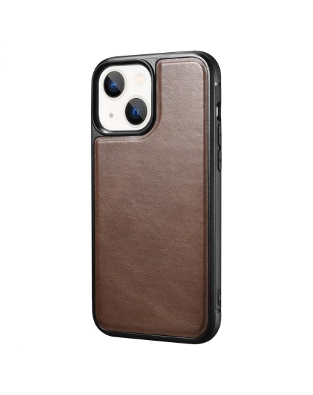 iCarer Leather Oil Wax case covered with natural leather for iPhone 13 mini brown (ALI1211-BN)