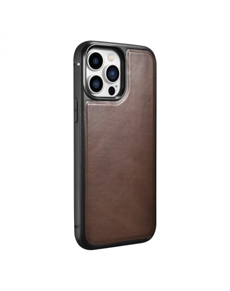 iCarer Leather Oil Wax case covered with natural leather for iPhone 13 Pro brown (ALI1213-BN)