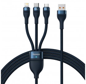 Baseus Flash Series Ⅱ One-for-three Fast Charging Data Cable USB to M+L+C 100W 1.2m Blue