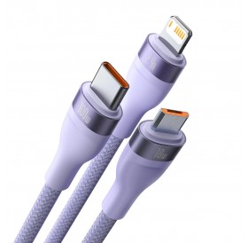 Baseus Flash Series Ⅱ One-for-three Fast Charging Data Cable USB to M+L+C 100W 1.2m Purple