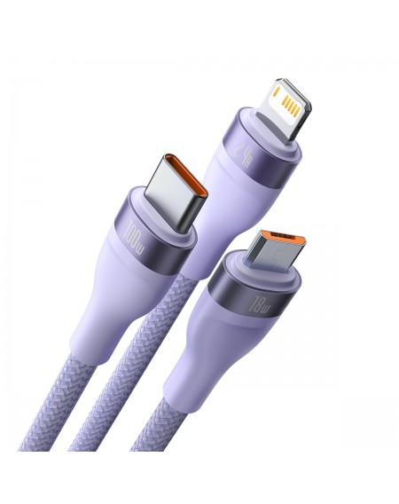 Baseus Flash Series Ⅱ One-for-three Fast Charging Data Cable USB to M+L+C 100W 1.2m Purple