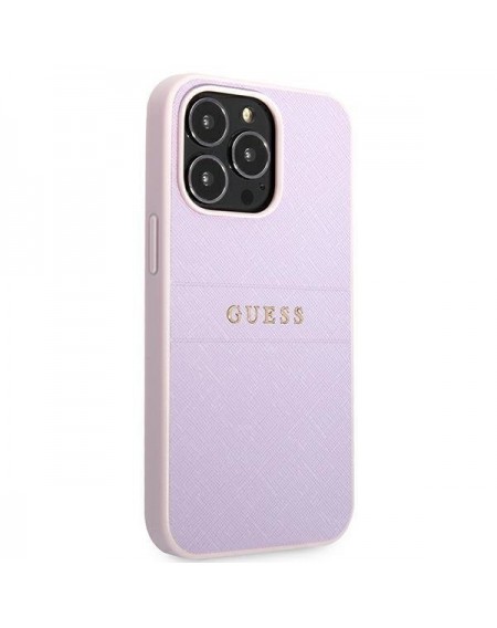 Guess GUHCP13LPSASBPU iPhone 13 Pro / 13 6,1" fioletowy/purple Saffiano Hot Stamp & Metal Logo