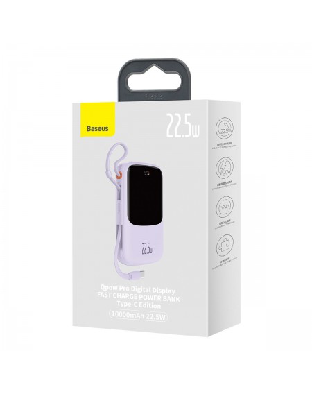 Baseus Qpow powerbank 10000mAh built-in USB Type-C cable 22.5W Quick Charge SCP AFC FCP purple (PPQD020105)