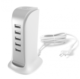 Charger 5x USB with built-in power cable EU white (A5EU)