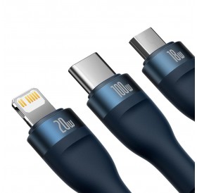 Baseus Flash Series II USB Type C / USB Type A cable - USB Type C / Lightning / micro USB 100 W 1.5 m blue (CASS030203)