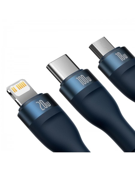 Baseus Flash Series II USB Type C / USB Type A cable - USB Type C / Lightning / micro USB 100 W 1.5 m blue (CASS030203)