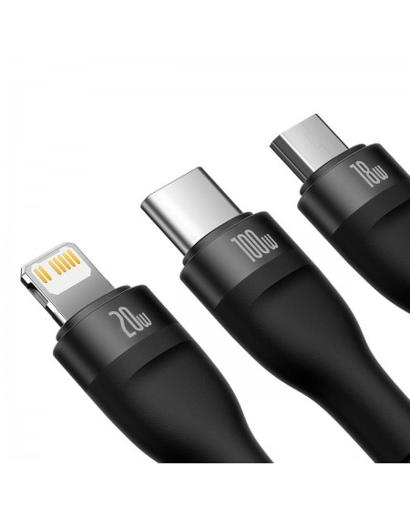 Baseus Flash Series II USB Type C / USB Type A cable - USB Type C / Lightning / micro USB 100 W 1.2 m black (CASS030101)
