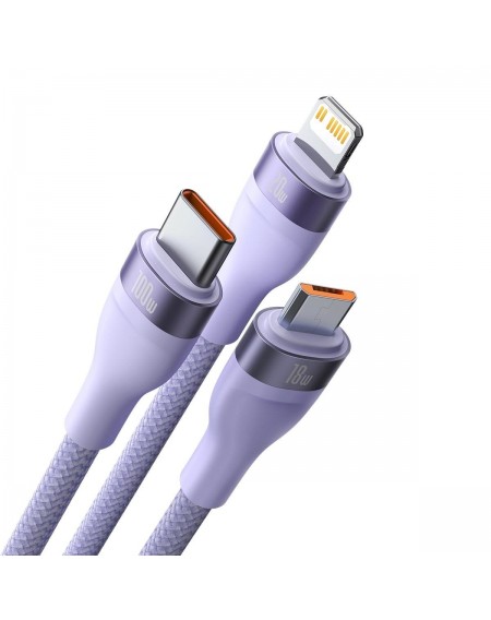 Baseus Flash Series II USB Type C / USB Type A cable - USB Type C / Lightning / micro USB 100 W 1.2 m purple (CASS030105)