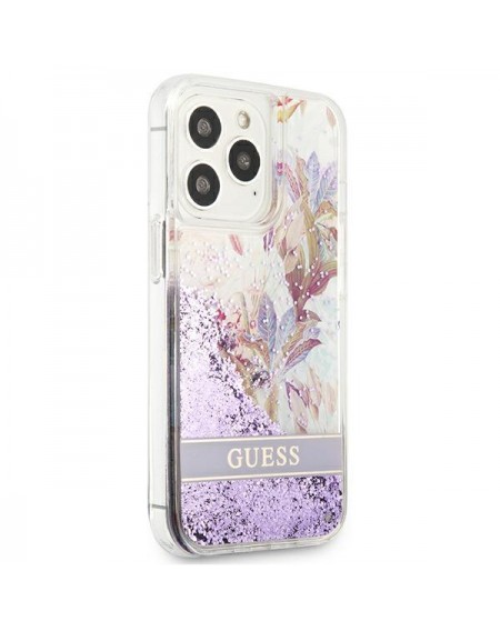 Guess GUHCP13LLFLSU iPhone 13 Pro / 13 6,1" fioletowy/purple hardcase Flower Liquid Glitter