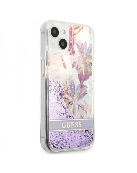 Guess GUHCP13MLFLSU iPhone 13 6,1" fioletowy/purple hardcase Flower Liquid Glitter