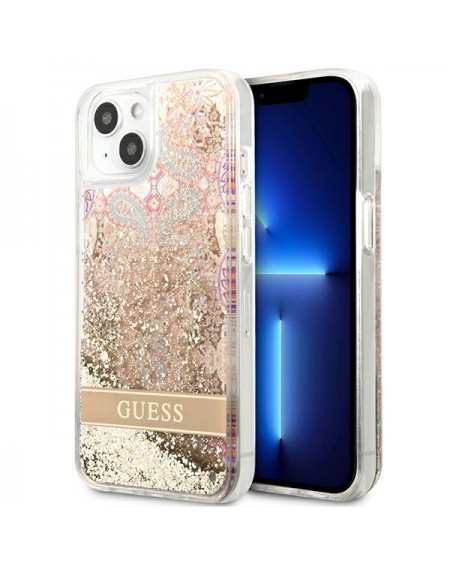 Guess GUHCP13SLFLSD iPhone 13 mini 5,4" złoty/gold hardcase Paisley Liquid Glitter