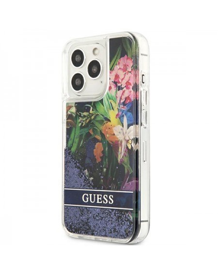 Guess GUHCP13XLFLSB iPhone 13 Pro Max 6,7" niebieski/blue hardcase Flower Liquid Glitter