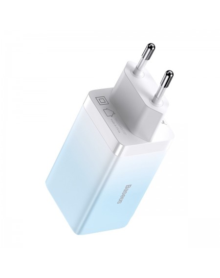 Baseus fast GaN charger 2 x USB Type C / USB 65W QC PD blue (CCGP050103) + USB Type C fast charging cable 100W 1m blue