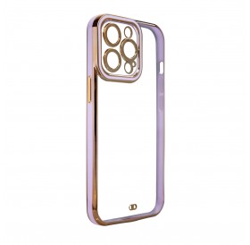Fashion Case for iPhone 13 Pro Max Gold Frame Gel Cover Purple