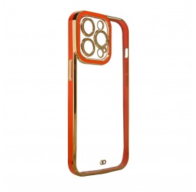 Fashion Case for iPhone 13 Pro Gold Frame Gel Cover Red