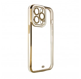 Fashion Case for iPhone 12 Pro Max Gold Frame Gel Cover White