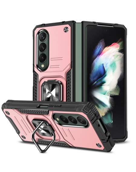 Wozinsky Ring Armor case for Samsung Galaxy Z Fold 4 armored case magnetic holder ring rose gold