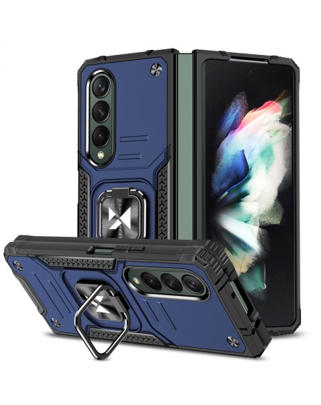 Wozinsky Ring Armor case for Samsung Galaxy Z Fold 4 armored cover magnetic holder ring blue