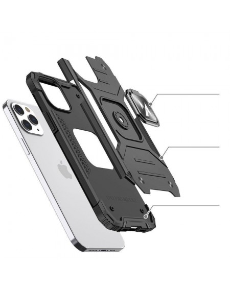 Wozinsky Ring Armor case for iPhone 14 Pro Max armored cover magnetic holder ring silver