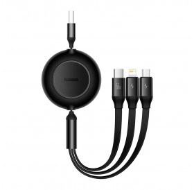 Baseus Bright Mirror 2 retractable cable 3in1 USB Type A - micro USB + Lightning + USB Type C 66W 1.1m black (CAMJ010101)