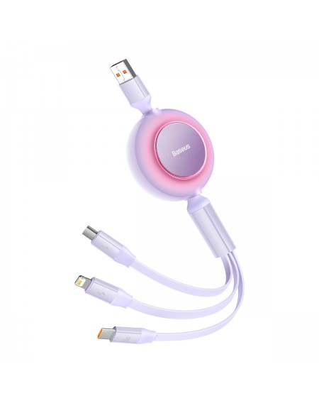 Baseus Bright Mirror 2 retractable cable 3in1 USB Type A - micro USB + Lightning + USB Type C 66W 1.1m purple (CAMJ010105)