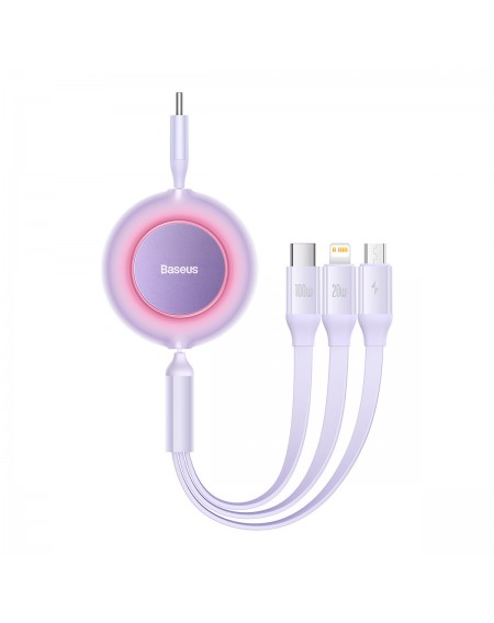 Baseus Bright Mirror 2 retractable cable 3in1 USB Type C - micro USB + Lightning + USB Type C 3.5A 1.1m purple (CAMJ010205)