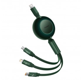 Baseus Bright Mirror 2 retractable cable 3in1 USB Type C - micro USB + Lightning + USB Type C 3.5A 1.1m green (CAMJ010206)