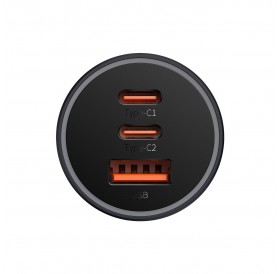 Baseus Golden Contactor Pro USB-A car charger + 2x USB-C 65W dark gray (CGJP010013)