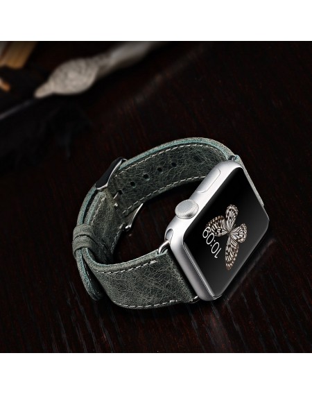 iCarer Leather Vintage Wristband Genuine Leather Strap for Watch 7 / 6 / 5 / 4 / 3 / 2 / SE (41 / 40 / 38mm) Green (RIW103-GN（38）)
