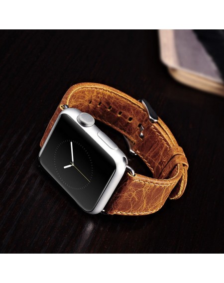 iCarer Leather Vintage Wristband Genuine Leather Strap for Watch 7 / 6 / 5 / 4 / 3 / 2 / SE (41 / 40 / 38mm) Orange (RIW103-OG（38）)