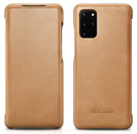 iCarer Curved Edge Vintage Folio Genuine Leather Flip Cover Case for Samsung Galaxy S20+ khaki (RS992007-GG)