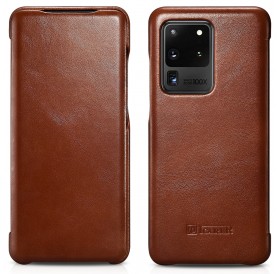 iCarer Curved Edge Vintage Folio Genuine Leather Flip Cover for Samsung Galaxy S20 Ultra brown (RS992008-BN)
