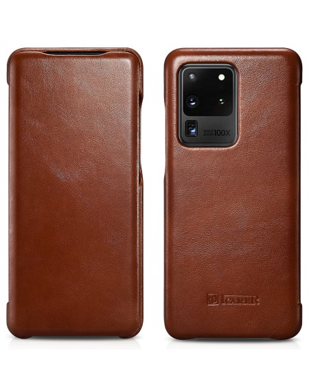 iCarer Curved Edge Vintage Folio Genuine Leather Flip Cover for Samsung Galaxy S20 Ultra brown (RS992008-BN)
