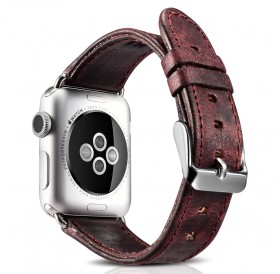 iCarer Leather Vintage Wristband Genuine Leather Strap for Watch 7 / 6 / 5 / 4 / 3 / 2 / SE (41 / 40 / 38mm) Red (RIW103-WI（38）)