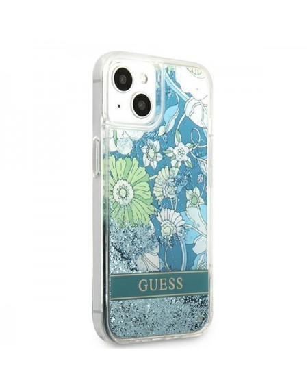 Guess GUHCP13MLFLSN iPhone 13 6,1" zielony/green hardcase Flower Liquid Glitter