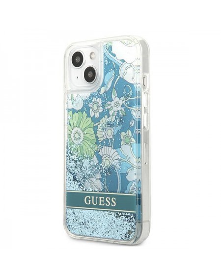 Guess GUHCP13SLFLSN iPhone 13 mini 5,4" zielony/green hardcase Flower Liquid Glitter