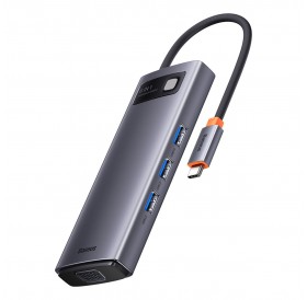 Baseus Metal Gleam Series Docking Station HUB 6 in 1 USB Type C - 1 x HDMI / 3 x USB 3.2 Gen. 1/1 x Power Delivery / 1 x VGA gray (WKWG030013)