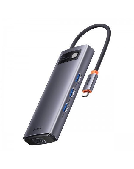 Baseus Metal Gleam Series Docking Station HUB 6 in 1 USB Type C - 1 x HDMI / 3 x USB 3.2 Gen. 1/1 x Power Delivery / 1 x VGA gray (WKWG030013)